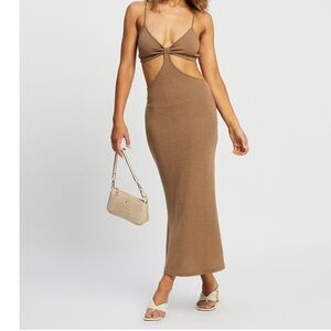 Reverse Brown Knit Dress with Cut Outs